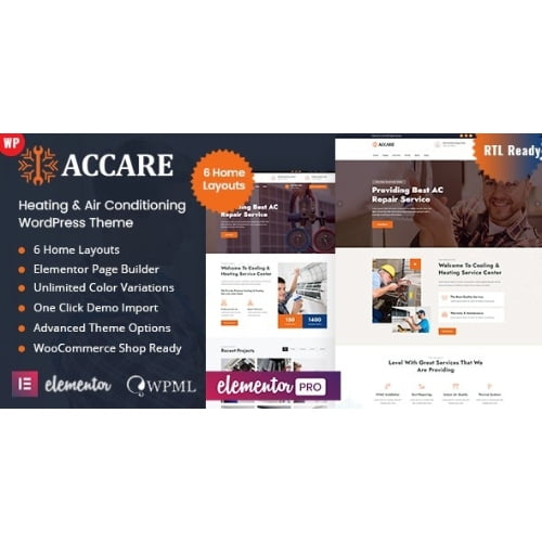 Accare Heating Air Conditioning WordPress Theme Nulled