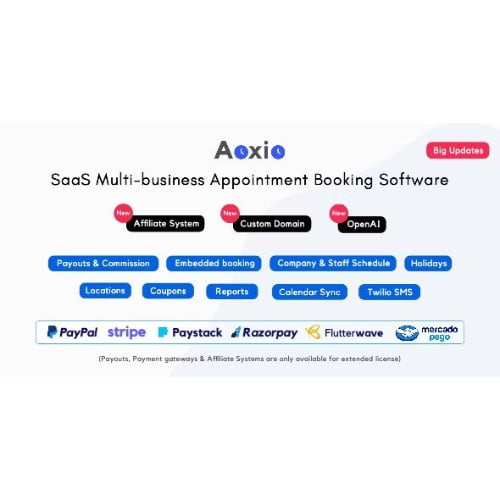 Aoxio SaaS Multi Business Service Booking Software