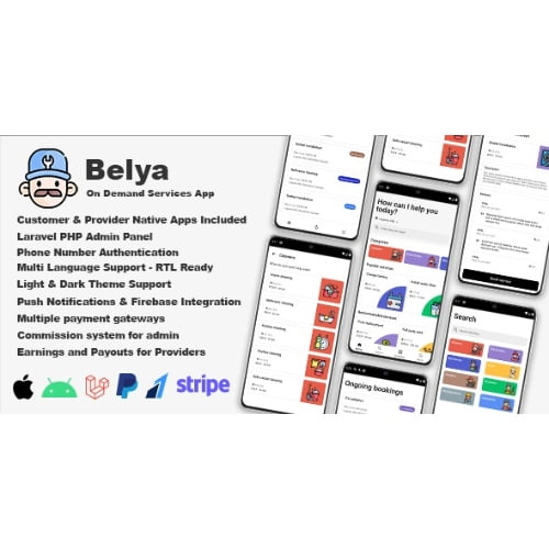 Belya On Demand Service App Customer Provider Apps with Admin Panel Free Download