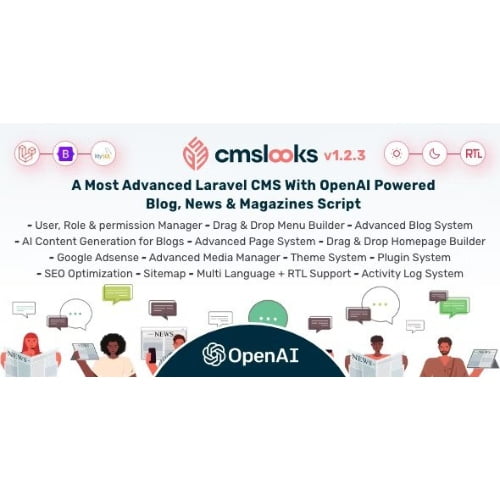CMSLooks Laravel CMS With OpenAI Powered Blog News Magazines Script