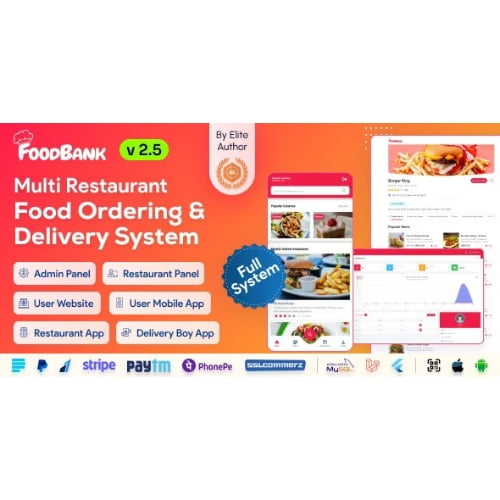 FoodBank Multi Restaurant Food Delivery App Restaurant App with Admin Restaurant Panel