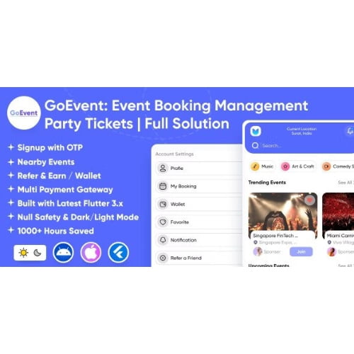 GoEvent Event Booking Management Event Planner Ticket Booking Flutter Full Solution App