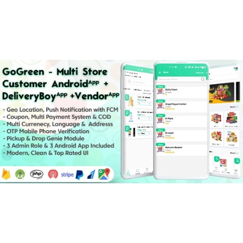 GoGreen Food Grocery Pharmacy Multi StoreVendor Android App with Interactive Admin Panel Nulled