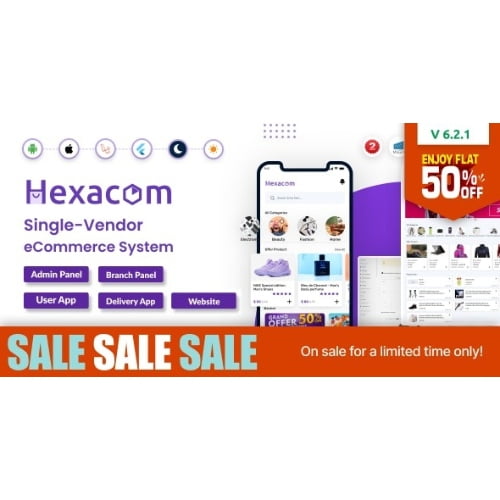 Hexacom single vendor eCommerce App with Website Admin Panel and Delivery boy app Nulled 1