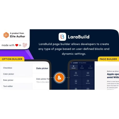 LaraBuild Laravel Drag and Drop Page builder and Settings Builder Package