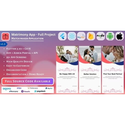 Matrimony App Match Maker Life Partner Full Project Mobile App Admin Panel API Database