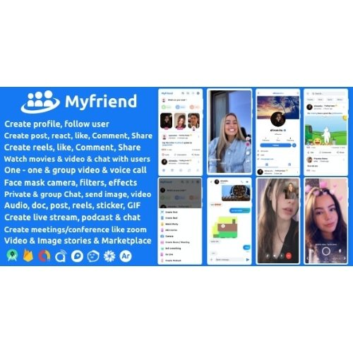 Myfriend Friend Chat Post Tiktok Follow Radio Group ecommerce Zoom Live clone social network app Nul