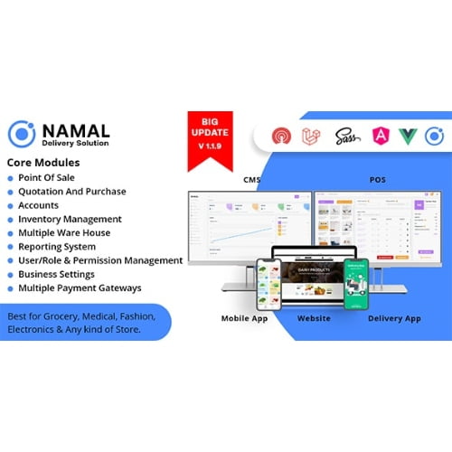 Namal – 5 in 1 Ionic Delivery Solution with POS for Single Multiple Location Business Brand Nulled