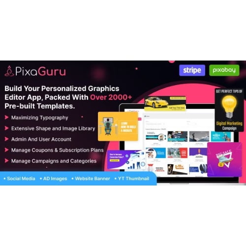 PixaGuru SAAS Platform to Create Graphics Images Social Media Posts Ads Banners Stories
