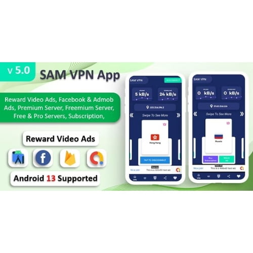 SAM VPN App Nulled Secure VPN and Fast Servers VPN Reward Video Ads Subscription Admob FB Ads Downlo