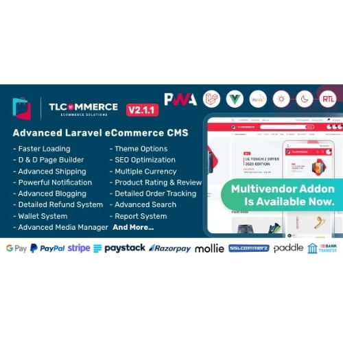 TLCommerce Laravel VueJS Powered Ecommerce CMS with PWA Nulled
