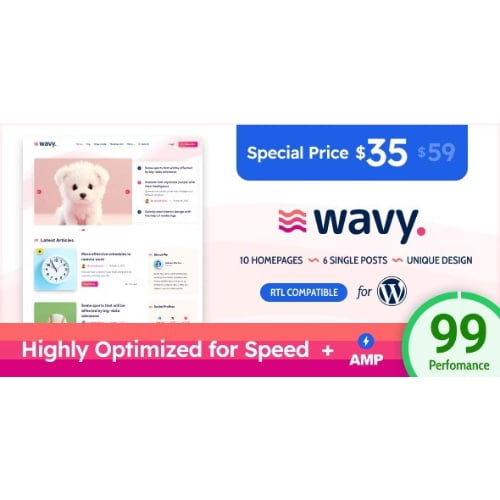 Wavy Modern Lightweight Blog for WordPress