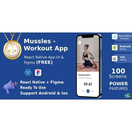 Workout Apps UI Kit React Native Figma FREE Mussles Free Download 1
