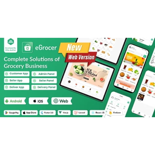 eGrocer Nulled Online Multi Vendor Grocery Store eCommerce Marketplace Flutter Full App with Admin P