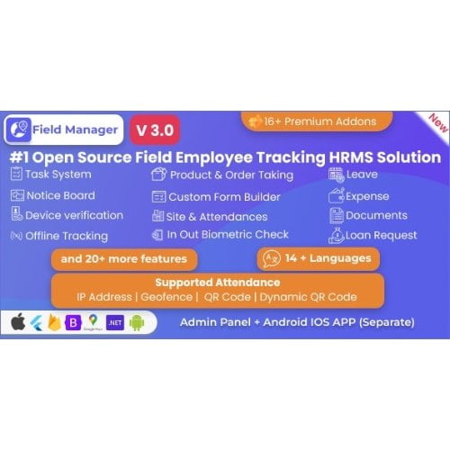 Field Manager Employees Realtime Offline Tracking Tasks Product Order IP QR Geofence HRMS