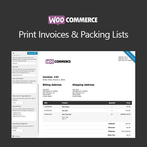 WooCommerce Print Invoices Packing Lists